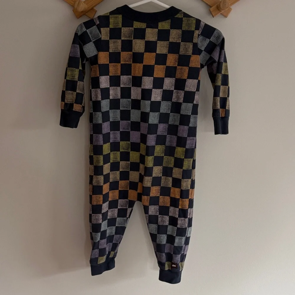 Tea Collection Long Sleeve Romper One-Piece Checkerboard Pattern 9-12 months